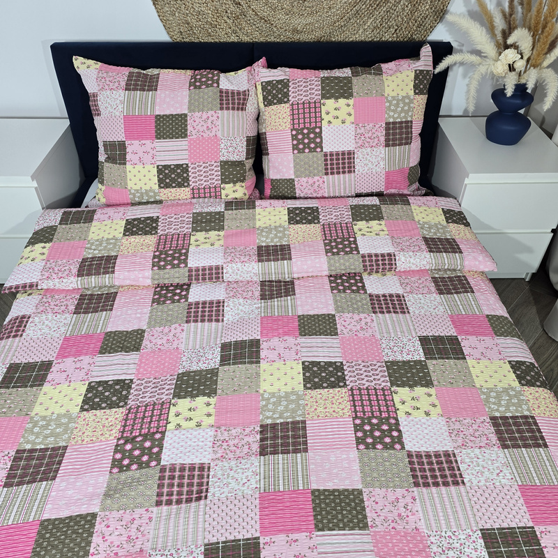 Pościel z kory Patchwork różowy 160x200
