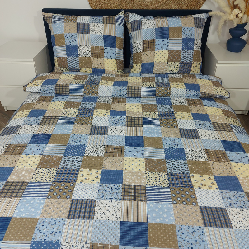 Pościel z kory Patchwork niebieski 180x200