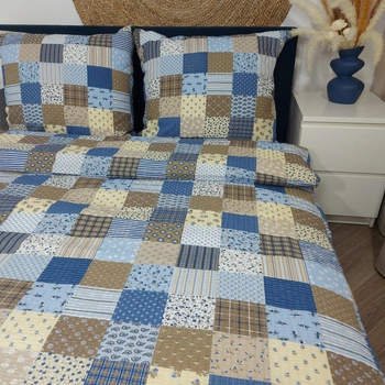 Pościel z kory Patchwork niebieski 160x200