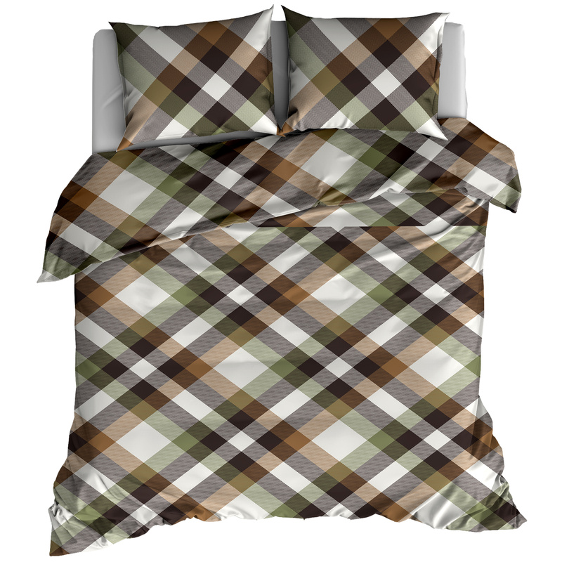 Pościel flanelowa Krata retro oliwka 180x200